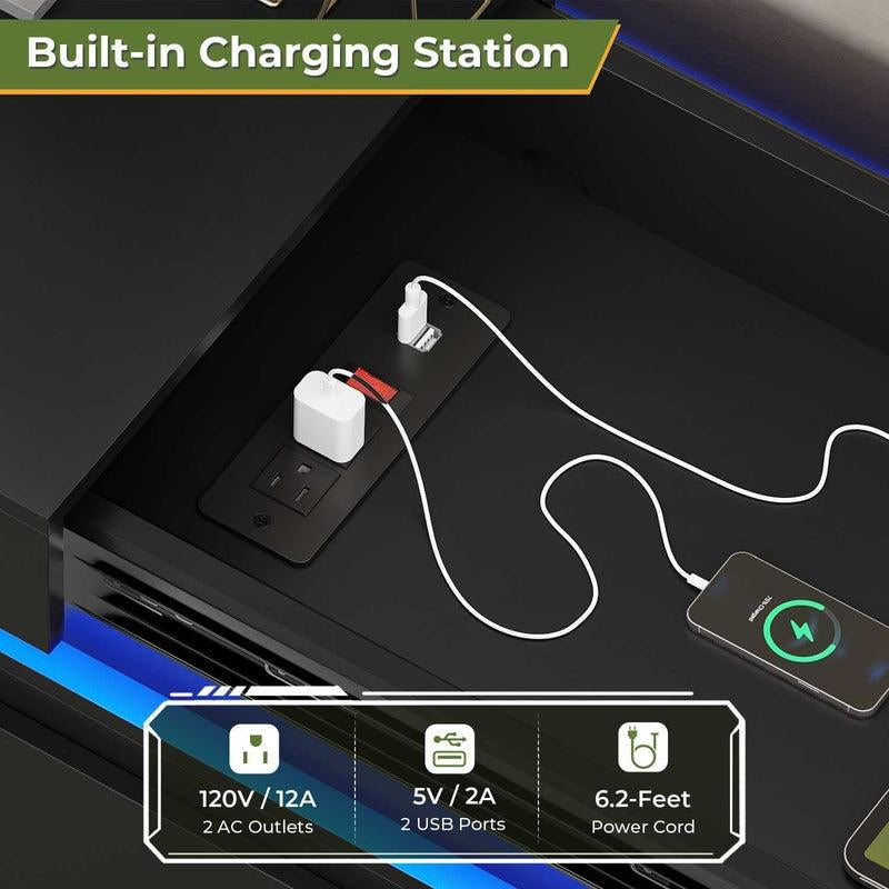 Sikaic LED Dresser for Bedroom with Charging Station and Sliding Desktop Drawers Large Storage Tower Clothes Organizer Furniture Modern Aesthetic Cabinet Home Cupboard