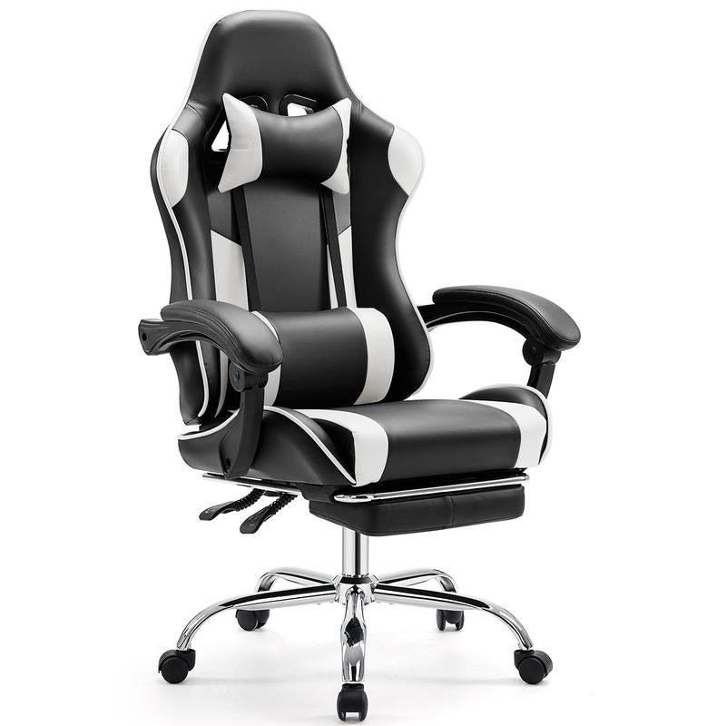 【Deal】Ergonomic Gaming Computer Chair with Footrest, PU Leather Recliner with Headrest, Fixed up Armrest, Height Adjustable with 360° Swivel