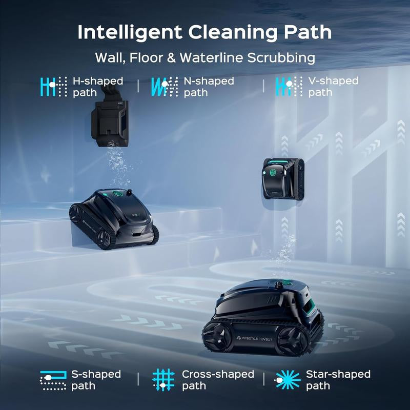 WYBOT S2 Solar Powered Robotic Pool Vacuum Cleaner for Inground Pools, Enhanced Scheduled Cleaning, Area Cleaning, Auto Return & Charge, 3D Adsorption System, Brushless Motor, Covers 3,229 Sq.Ft
