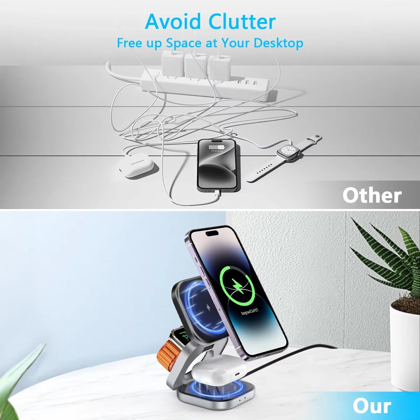 3 in 1 Magnetic Wireless Charger Stand Pad Magnet Fast Charging Station for Magsafe Iphone 12-16 Samsung Galaxy Watch Iwatch 1-9
