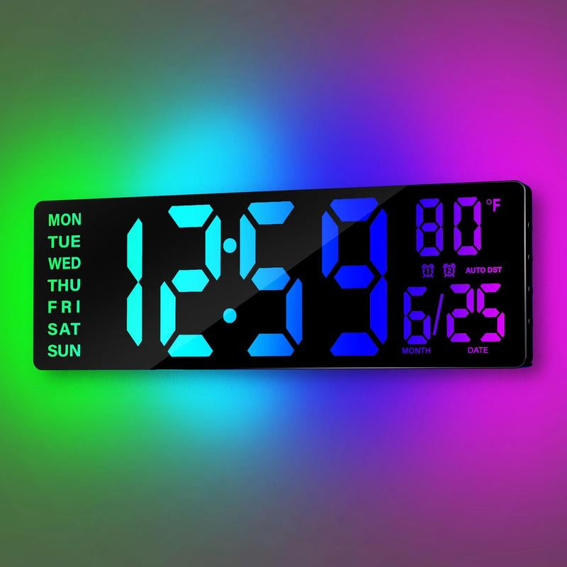 16.5" Large Digital Wall Clock with Remote Control, RGB Atmosphere Lights with 11 Scenes Mode, Dual Alarms with Big LED Display, Classroom, Game Decor Home Goods Auto Dst Adjustment