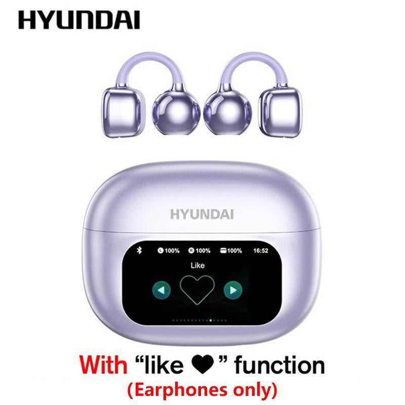 HYUNDAI C02 Clip-On Ear Electronic Headphones with LCD Full Color Touch Screen, Wireless Audio Earbuds Headset for Music & Phone Calls