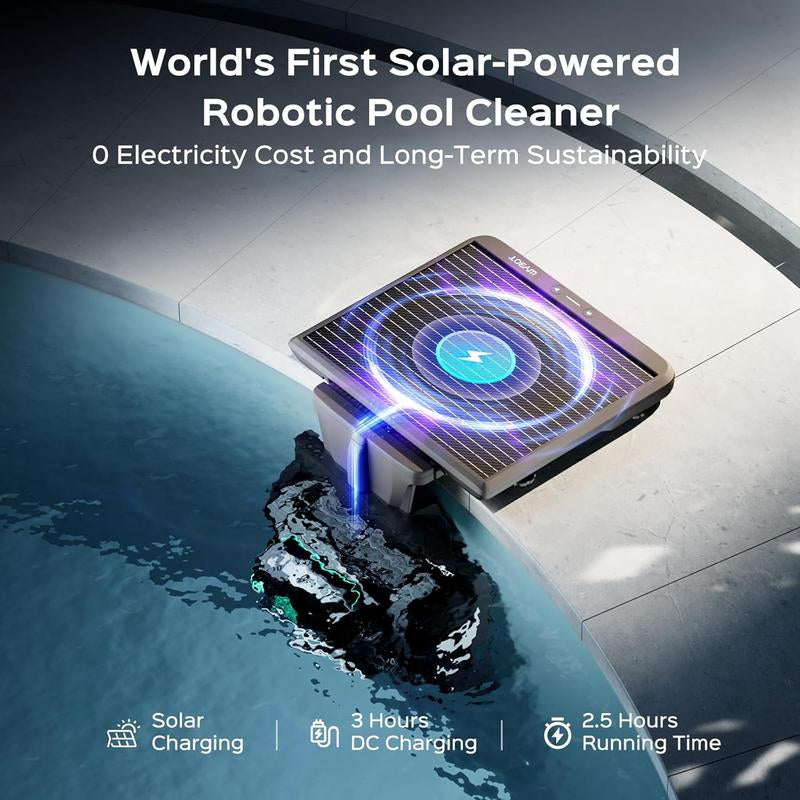 WYBOT S2 Solar Powered Robotic Pool Vacuum Cleaner for Inground Pools, Enhanced Scheduled Cleaning, Area Cleaning, Auto Return & Charge, 3D Adsorption System, Brushless Motor, Covers 3,229 Sq.Ft