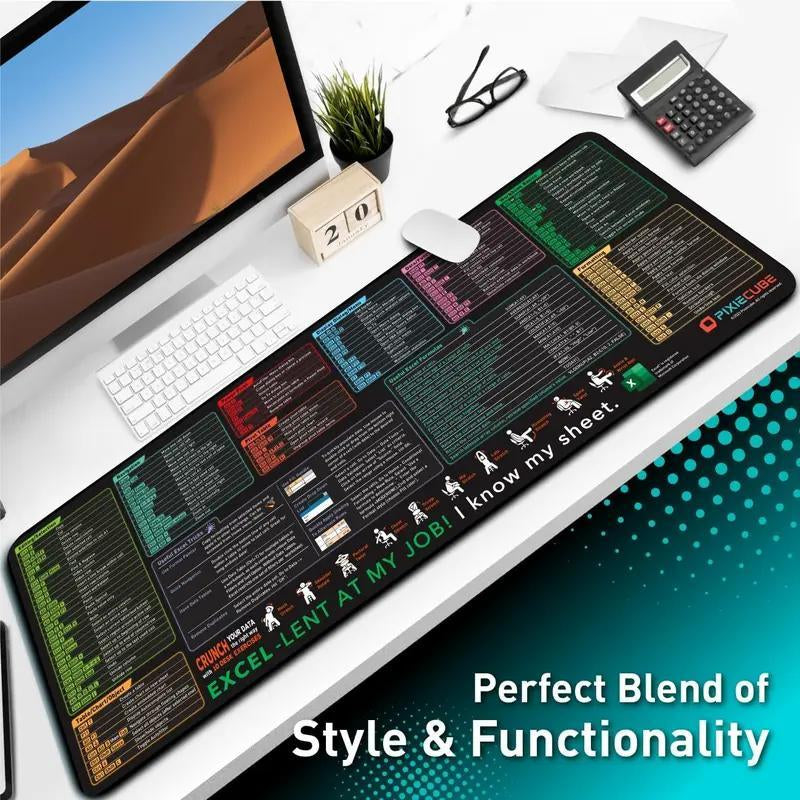 Excel Cheat Sheet Desk Mat, Large 31.5"X11.8" Excel Keyboard Shortcut Mouse Pad, XL Extended Office PC Gaming Mat/Non-Slip Employee Appreciation Gifts