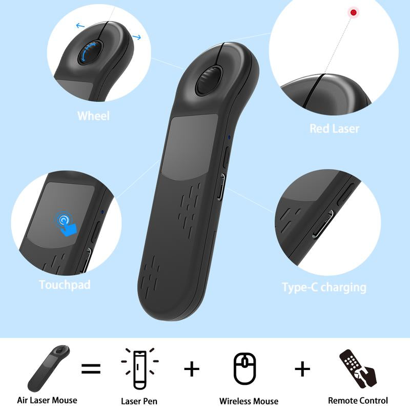 Remote Control Bluetooth+2.4G Rechargeable Handheld Scrolling Air Laser Mouse with Touchpad for Tik_Tok , Wireless Presentation Clicker, Video Scroller & Page Turn for Kindle App,For Powerpoint Slide,Selfie,For Android & Ios and Pc,Laptop,Mac,Tablet