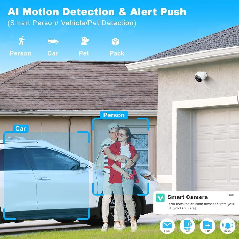 Litymol Magnetic Wireless Window Security Camera with 2K Resolution, AI Motion Detection, Color Night Vision, 2-Way Audio and Cloud Storage