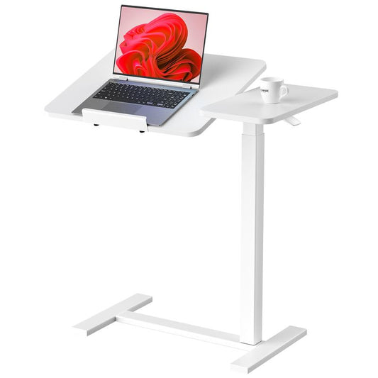 【Deal】Overbed Bedside Table with Wheels, Mobile Standing Stand up Rolling Laptop PC, Adjustable Height Tray, Side Computer Workstation for Home Use