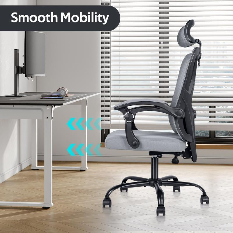 Ergonomic Office Chair,Adjustable,Adjustable Headrest with Linked Armrests, Lumbar Support and Swivel Tilt Function Grey Ergonomic Office Furniture Black Stable