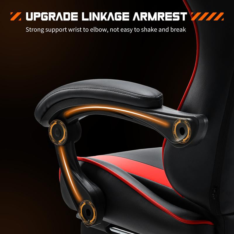 【Deal】Ergonomic Gaming Computer Chair with Footrest, PU Leather Recliner with Headrest, Fixed up Armrest, Height Adjustable with 360° Swivel