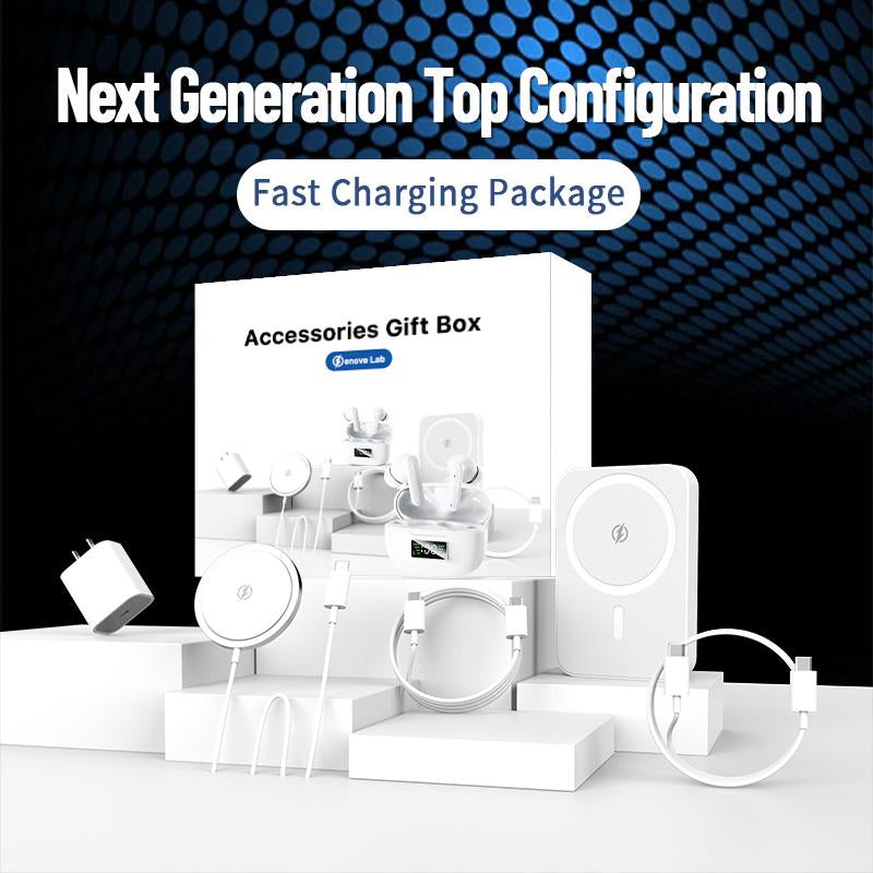 Artcyber 6-In-1 Charging Kit: Fast Charge, Magnetic Power Bank, Wireless Charger, Type-C to Fast Charging Cable, Adapter & Audio Support, Compact & Portable.