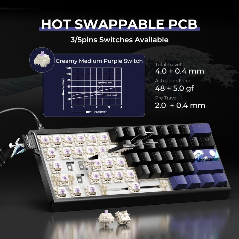 XVX H61 Kanagawa CNC Aluminum 61% Mechanical Keyboard Wired Only Hot Swap Switchs Full RGB with PBT Keycaps