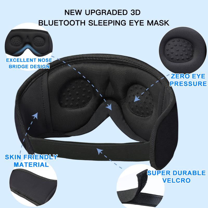 Lc-Dolida 3D Bluetooth Sleep Mask with Headphones, Wireless Music Sleep Headband Eye Mask for Side Sleepers,Sleeping Comfortable Black-3D Relaxation Light Blockin Travel