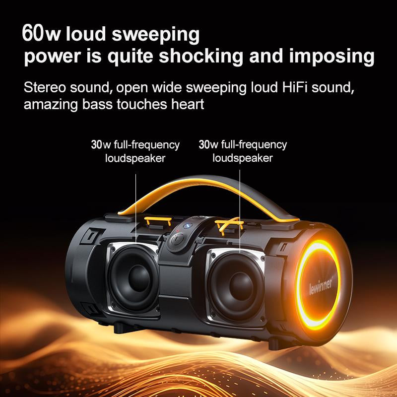 Lewinner Portable Wireless Speaker, Outdoor Wireless Speakers with 60W Loud Stereo Sound, Deep Bass, RGB Lights, Dual Pairing, 20Hours Playtime for Home/Outdoor/Party/Beach, Gift Ideas Audio Smartphone