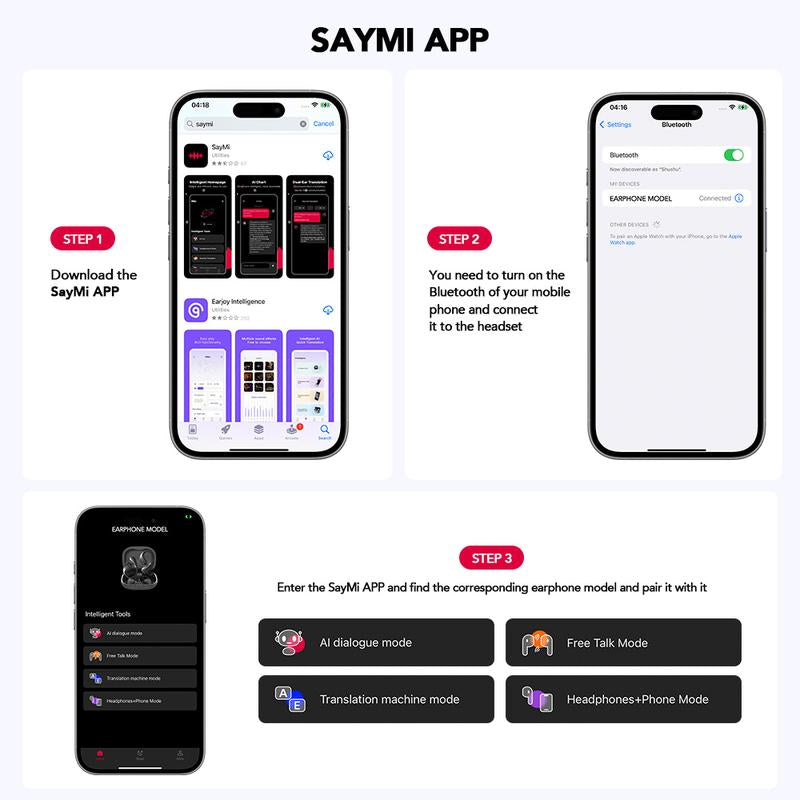 ERAZER Translation Earbuds Supports 134 Languages with Traslation APP Face-To-Face Translation Open Wireless Bluetooth Earbuds LED Touchscreen Earbuds HIFI Sound Quality Built-In Microphone Wireless Headphones Long Battery Earbuds Black Headset