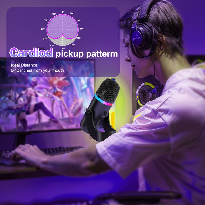 Zealsound USB Microphone,Noise Cancellation Condenser Mic with Touch Mute,Gain,Echo,Monitoring,Rgb Light for Iphone,Ipad,Streaming,Podcast,Twitch,Youtube,Discord,Pc,Computer,Ps4,Ps5,Mac,Gamerwave K66