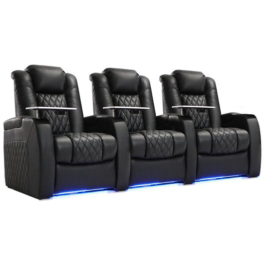 Weilianda Home Theater Seating Luxury Series Top Grain Nappa Leather Recliner Chair Dual Power Movie Gaming Sofa Electric Headrest with Tray Table Type-C USB Charge Cup Holders