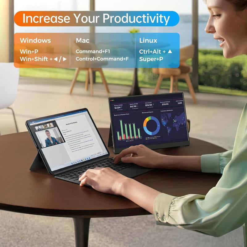 Portable Monitor, FHD 1080P Portable Laptop Monitor with PU Leather Cover, Suitable for Expanding Display and Screen Mirroring of PC, MAC, Xbox, Switch, PS5, Iphone15, Samsung & HUAWEI Mobile Phones