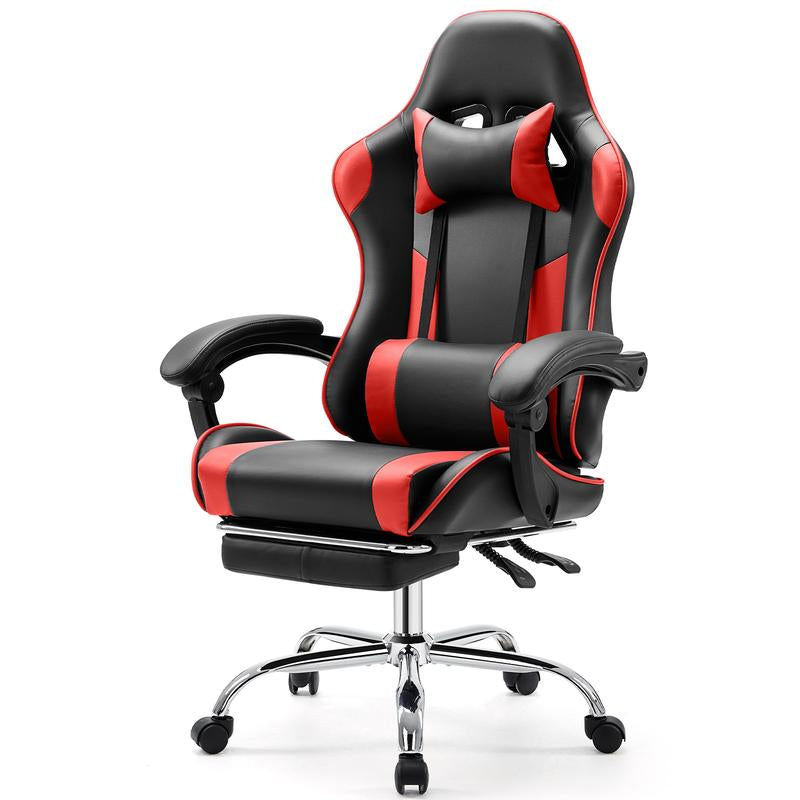 【Deal】Ergonomic Gaming Computer Chair with Footrest, PU Leather Recliner with Headrest, Fixed up Armrest, Height Adjustable with 360° Swivel