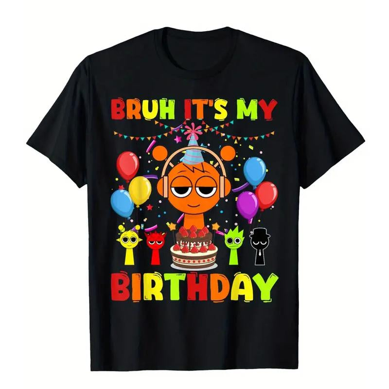 Sprunki Youngsters' Colorful Cartoon Character Cotton T-Shirt - Breathable, Quick-Drying, Short Sleeve Crew Neck,Kids' T-Shirt,Children'S Day Gift
