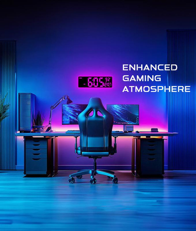 16.5" Large Digital Wall Clock with Remote Control, RGB Atmosphere Lights with 11 Scenes Mode, Dual Alarms with Big LED Display, Classroom, Game Decor Home Goods Auto Dst Adjustment