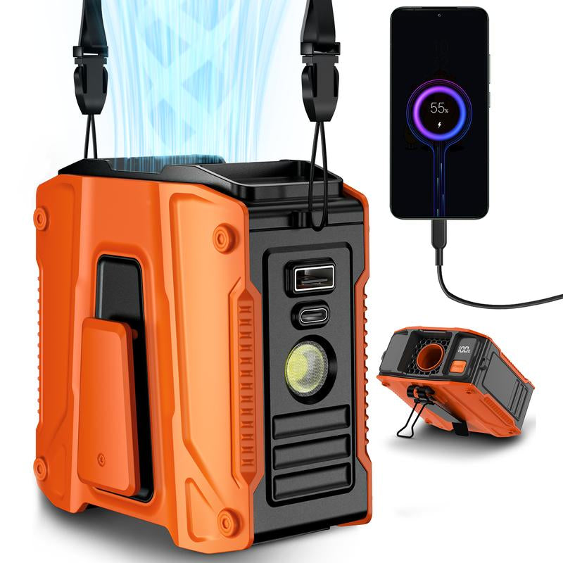 Father'S Day Gifts-Frsara Waist Fan, 8000Mah Powerbank, Portable Rechargeable Cooling Fan, High Speed Fan, Wearable Cooling Device That Blows W/ Lanyard, 5-Speed, Light, LED Display, 3 in 1 Outdoor Fan, Desktop Fan, for Outdoor Work/Sports, Gift for Men