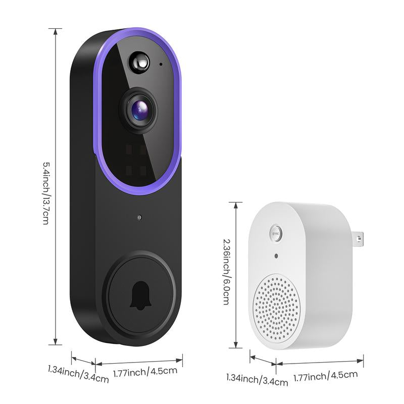 Wireless Video Doorbell Camera, Smart Security Doorbell Camera, 1080P, AI Human Detection , Night Vision, Instant Alert, Two Way Audio, 2.4G Wifi Only, Simple Installation and Rechargeable Battery, Cloud Storage, Wifi Camera