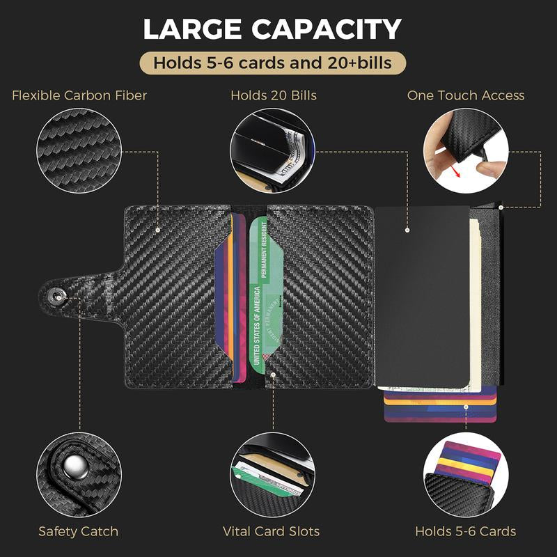 Card Holder, Men Credit Card Holder, Slim Card Case Front Pocket Anti-Theft-Rfid Auto Pop up Travel Thin Wallets for Men