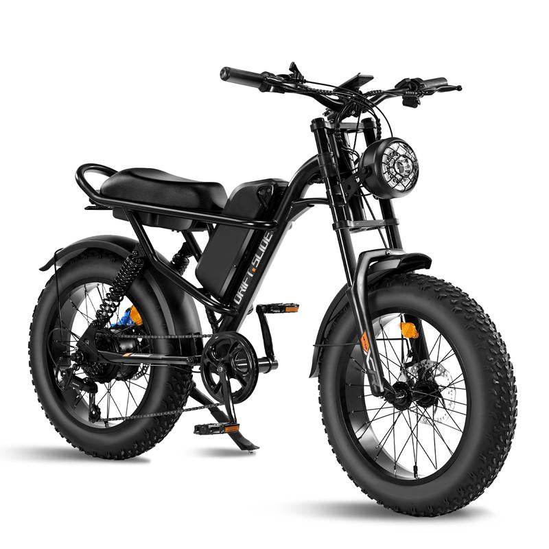 DRIFT.SLIDE 1500W Peak Power Electric Bike for Adults, 28 MPH 60 Miles Electric Moped Style Bike, 48V 20.8 Ah UL 2849 Removable Battery, 7 Speed 20" All Terrain Fat Tire Ebike (J1) Bicycle Light