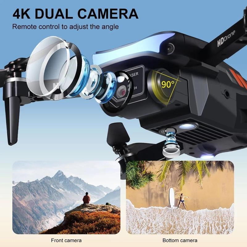 D94 Drone with HD Dual Camera, RC Quadcopter Drone with Light, Avoiding Obstacles, Headless Mode, 3 Batteries Accessories Remote Electronic Device