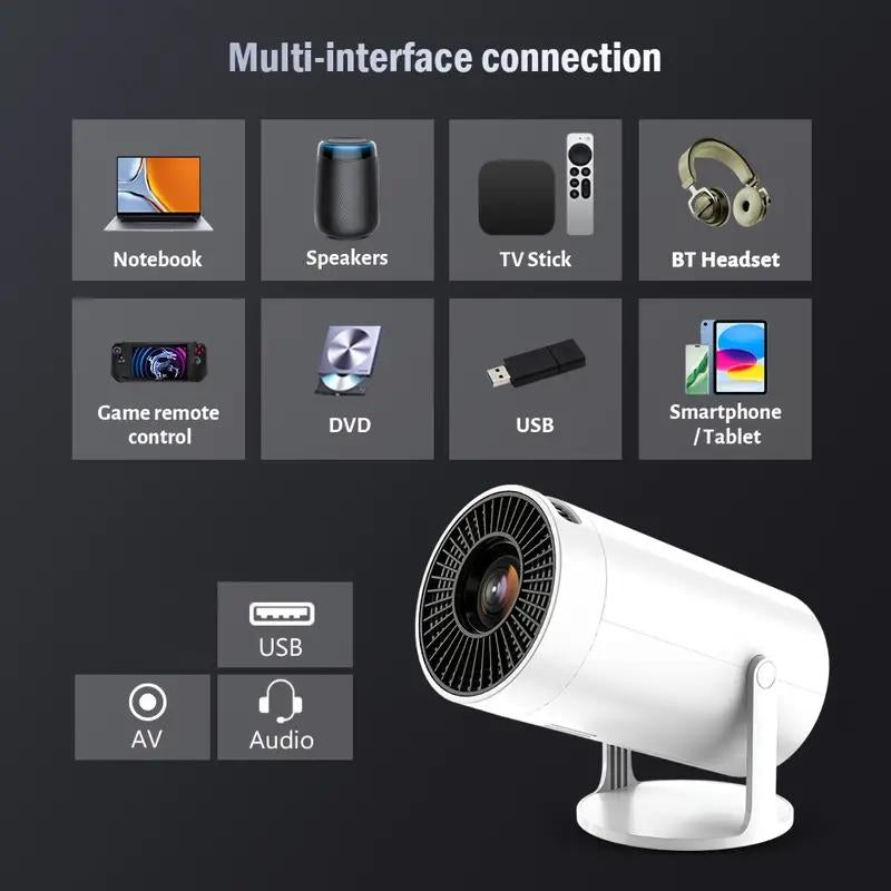 Portable Projector 2.4/5G Wifi 360° HD LED 200 Inch Screen Built-In Speaker Multifunctional Projector