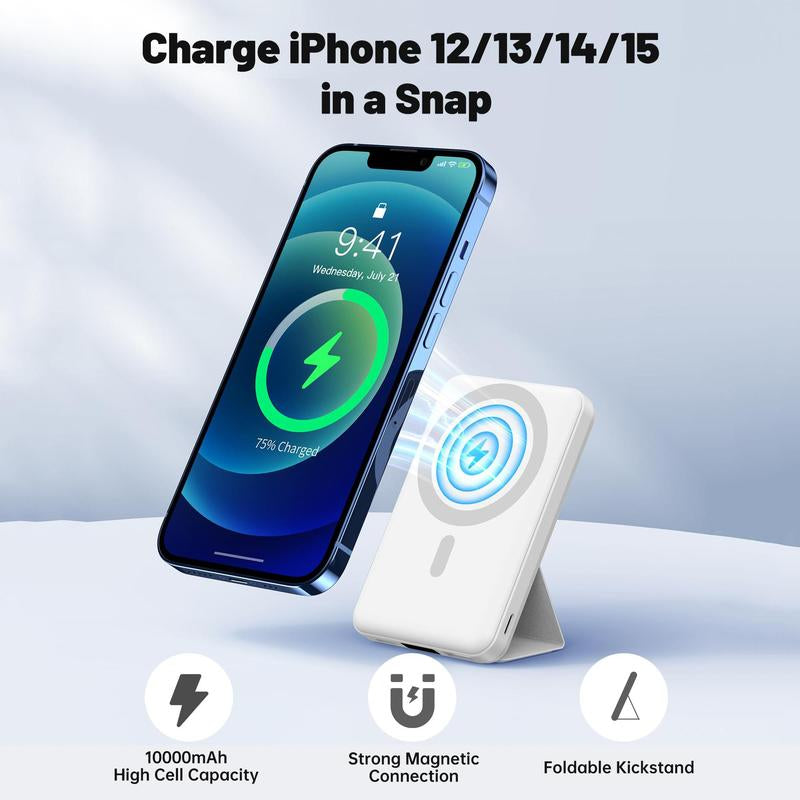 10000Mah Magnetic Wireless Power Bank with Phone Holder, 22.5W PD Fast Charging Portable Charger, Power Bank for for Iphone 15/14/13/Pro/Mini/Pro Max Power Magnetic Power