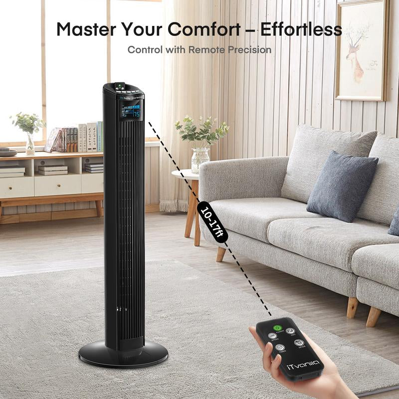 FOHERE Tower Fan for Indoors, 36" Oscillating Tower Cooling Fan with Remote Control, 12-Hour Timer and Sleep Mode,Standing Fan for Office, Portable Stand up Floor Bladeless Fan (Black)
