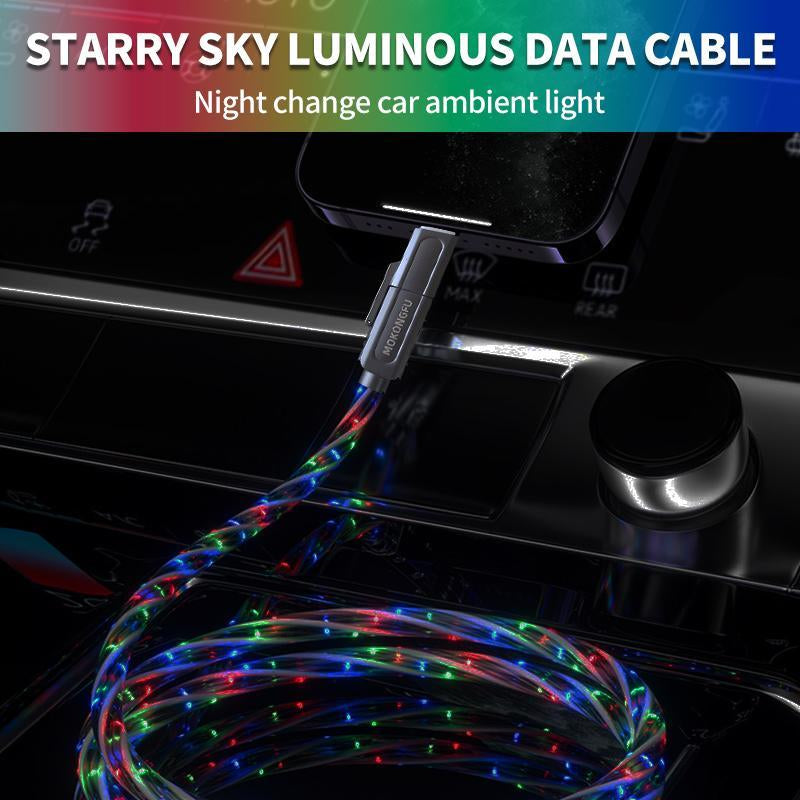 【Father'S Day Gift】240W 4-In-1 Lightning Charging Cable, Multi Charging Cable for Iphone, Ipad, Samsung, Laptops & Universal Cellphones with USB A, Type C & Lightning Charger, Four in One Charging, Smartphone Cellphone Charger, Glow Cable