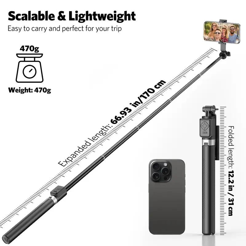 Selfie Stick, New 6-In-1 Wireless Selfie Stick with Lights, Extendable Selfie Stick Tripod with Remote Control (Pink, Dual Lights)