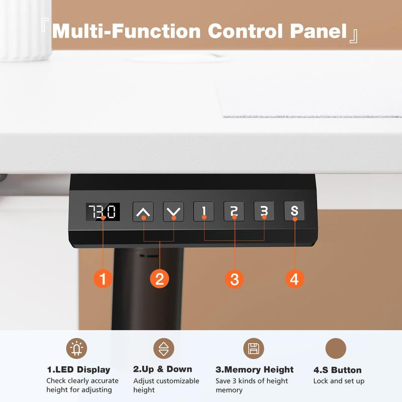 Standing Desk, Electric Standing Desk Adjustable Height, Ergonomic Adjustable Desk with Memory Preset, Computer Desk Stand up Desk with T-Shaped Bracket Suitable for Home Office