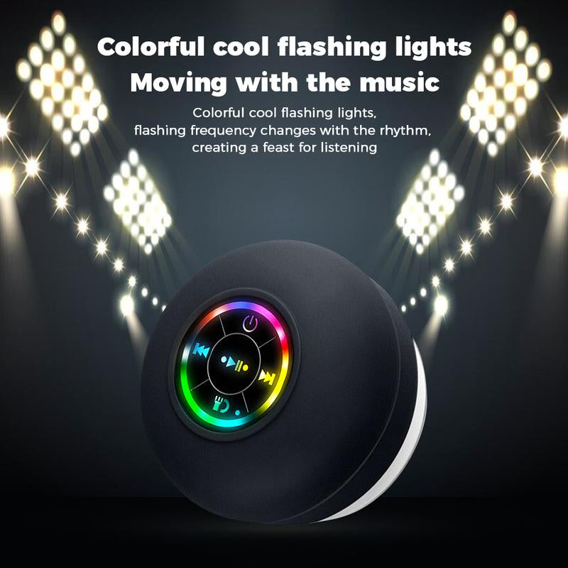Waterproof Bluetooth Speaker with Suction Cup & LED Lights, 360° Bass Sound | Wireless Shower Speaker for Bath/Beach/Camping | Built-In Mic & Bluetooth 5.4 | Perfect Gift for Men/Women/Kids (Black)