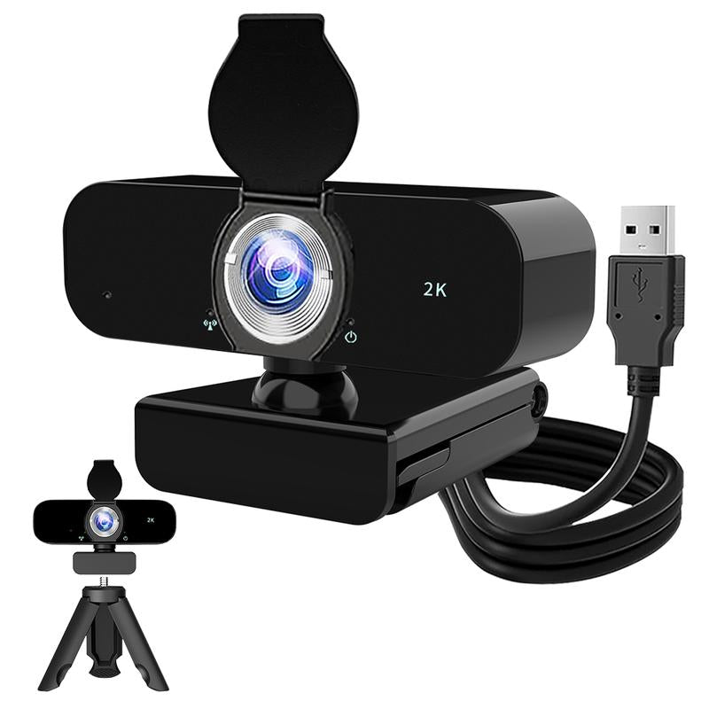 2K Qualify HD Webcam for PC Webcast, USB Computer Webcam for Office /Home Use, Streaming, Video Calling, Online Meeting with Tripod