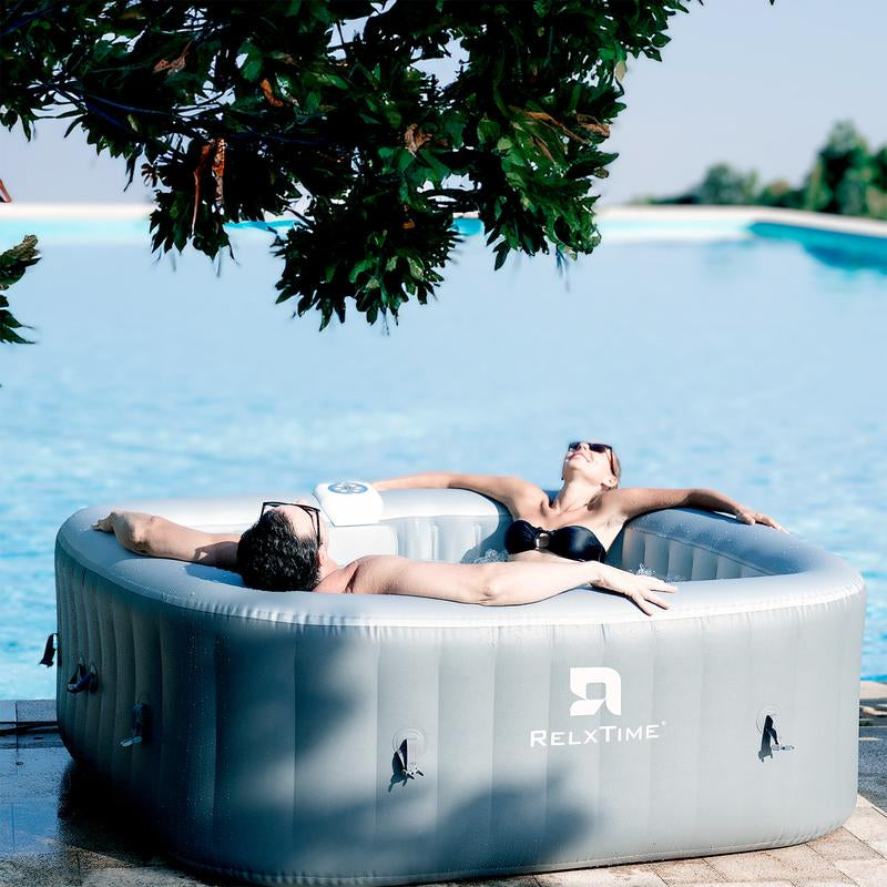 4 to 6 Person Inflatable Hot Tub,Inflatable Square Spa Portable Outdoor Hottub,130 Soothing Bubble Air Jets,Insulation Cover(Energy-Saving)