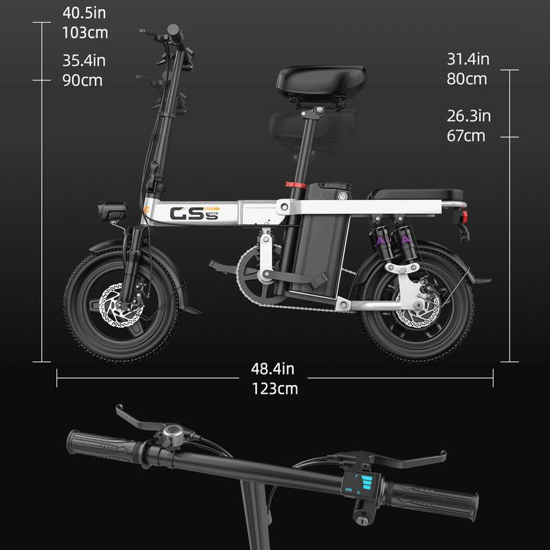 Folding Electric Bike for Adults, 14-Inch Tires, Top Speed of 19 MPH, 48V 15Ah Removable Battery E-Bike