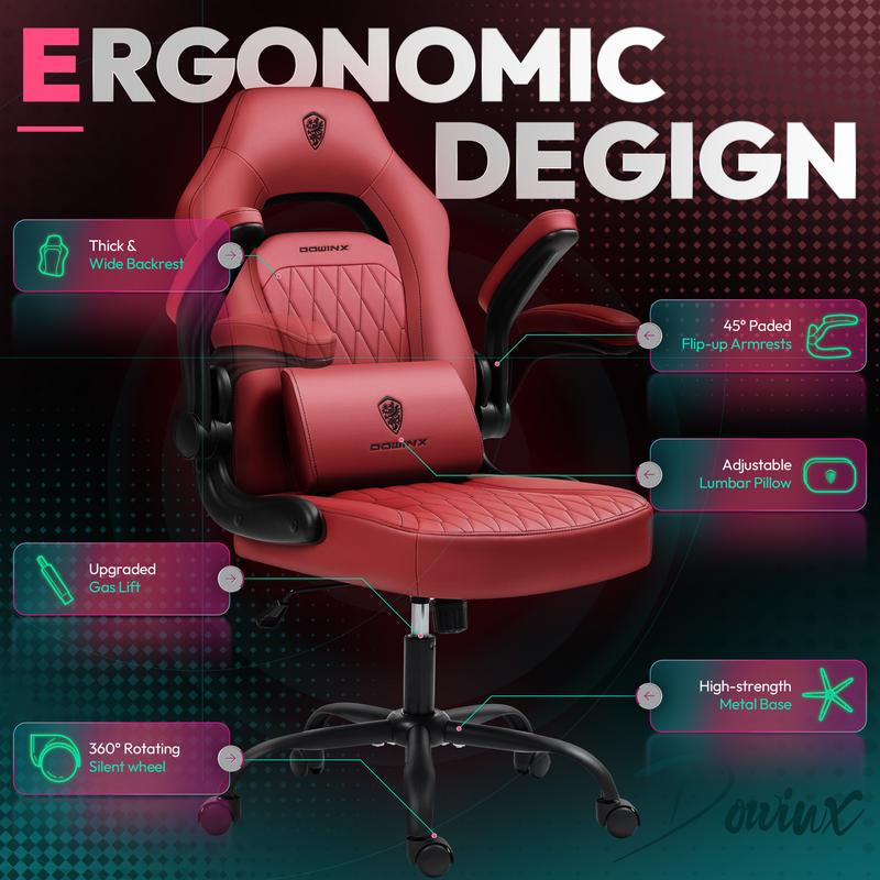 Dowinx Gaming Chair - Ergonomic Faux Leather with Breathable Mesh Backrest, Lumbar Support, Adjustable Swivel Task Chair with Head Cushion and Armrests