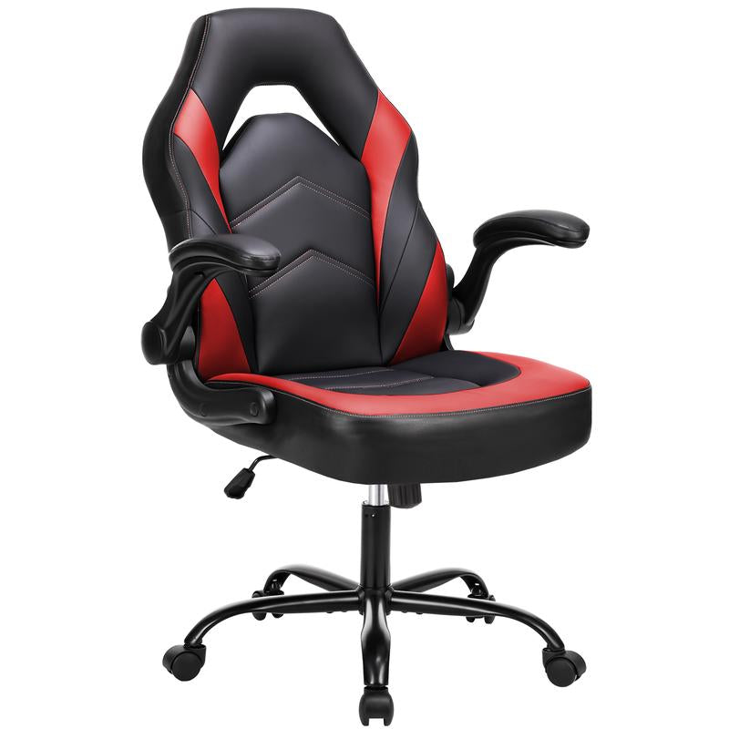 【Deal】Ergonomic Gaming Computer Chair with Footrest, PU Leather Recliner with Headrest, Fixed up Armrest, Height Adjustable with 360° Swivel