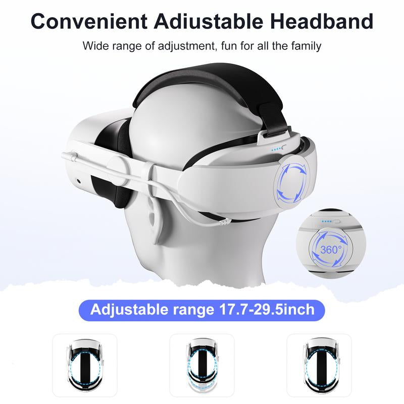 HURRA VR Rechargeable Battery Head Strap for Meta Quest 2/3/3S Adjustable, Soft Foam, and Skin-Friendly PU. Extends Playtime and Enhancescomfort