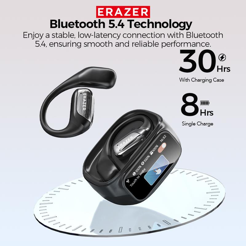 ERAZER Translation Earbuds Supports 134 Languages with Traslation APP Face-To-Face Translation Open Wireless Bluetooth Earbuds LED Touchscreen Earbuds HIFI Sound Quality Built-In Microphone Wireless Headphones Long Battery Earbuds Black Headset