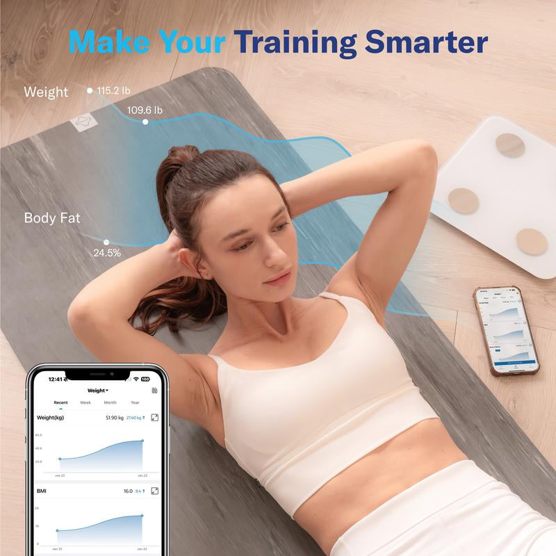 Alcedo Smart Scale for Body Weight, 7-Color Glowing Bluetooth Digital Bathroom Scale for BMI and Body Fat, Body Composition Monitor with Smartphone App, 400 Lbs Capacity