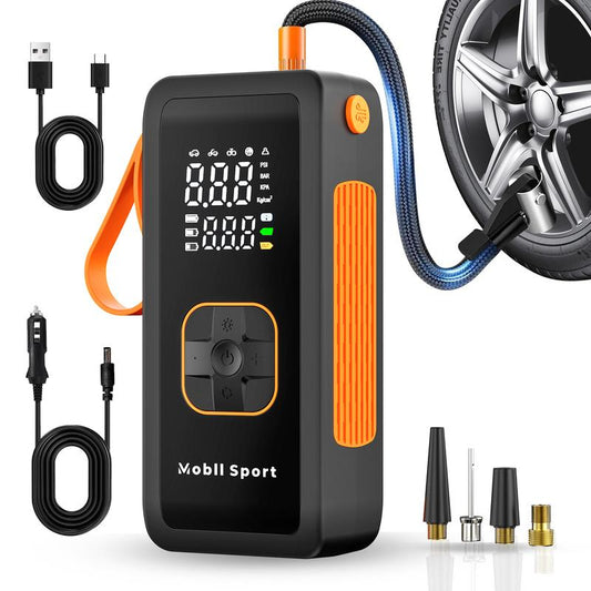 Tire Inflator Portable Air Compressor - Air Pump for Car Tires with Digital Pressure Gauge, LED Light and Auto Shut-Off Function - Cordless Pump for Car, Motorcycle, Bicycle, Balls and More Vehicle Automotive Warning Tool A