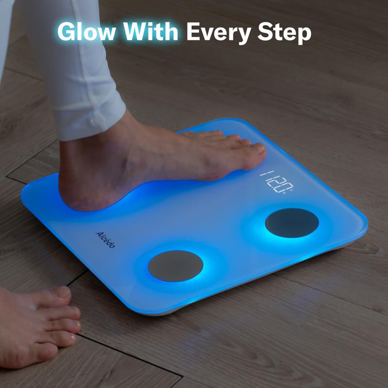 Alcedo Smart Scale for Body Weight, 7-Color Glowing Bluetooth Digital Bathroom Scale for BMI and Body Fat, Body Composition Monitor with Smartphone App, 400 Lbs Capacity