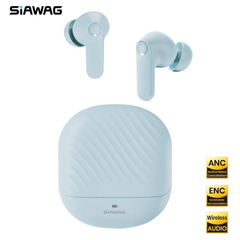 SIAWAG BTW73 Noise Cancelling True-Wireless Earbuds with ANC 42Db, 4-Mic ENC Clear Call, 60Ms Gaming Mode & 800Mah Battery , IPX5 Waterproof Sports Headset,3C Fast-Charging Bluetooth Headphones.