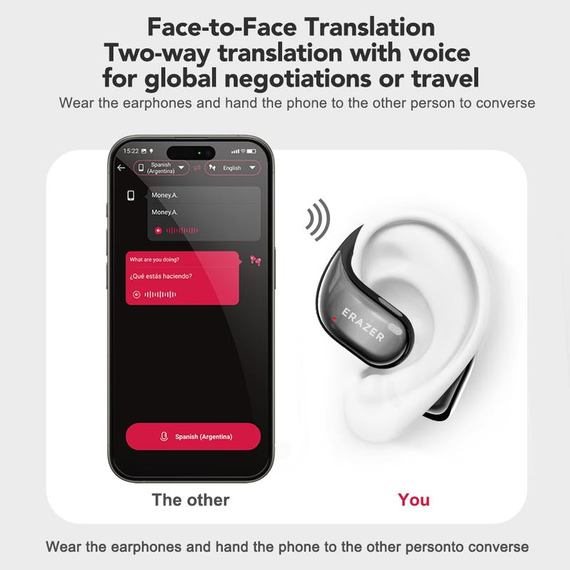 ERAZER X11 AI Translation Earbuds with APP Support 134 Languages OWS Open Ear Chargeable Headphones Wireless Bluetooth 5.4,HD Mic,Waterproof Design & Low Latency