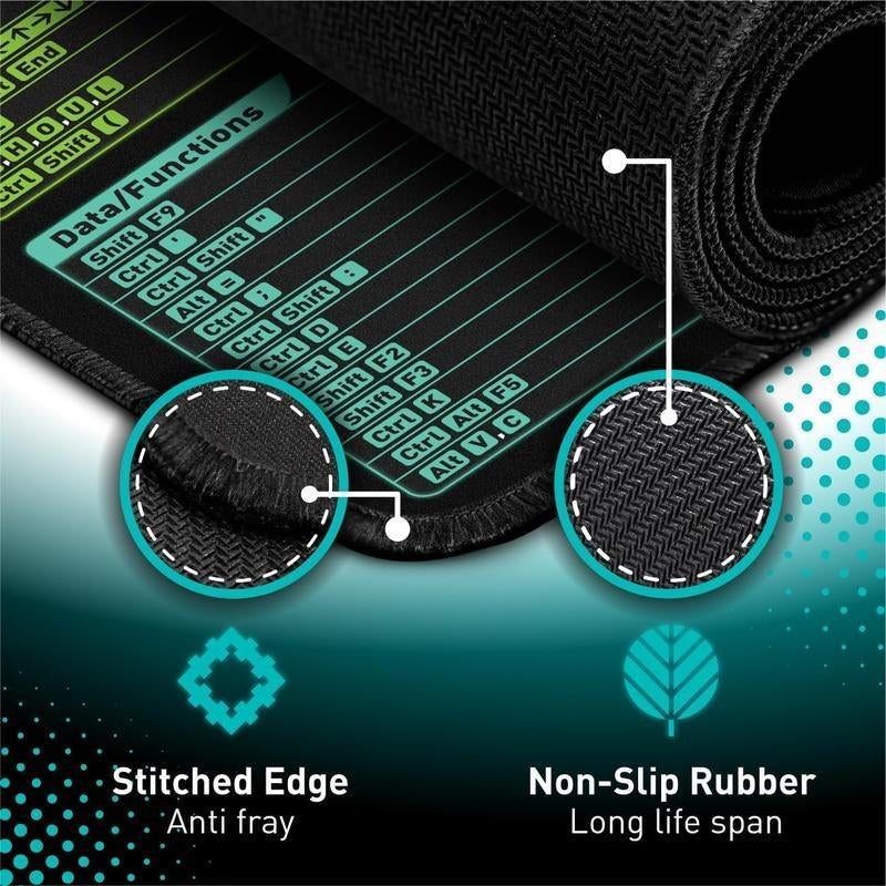 Excel Cheat Sheet Desk Mat, Large 31.5"X11.8" Excel Keyboard Shortcut Mouse Pad