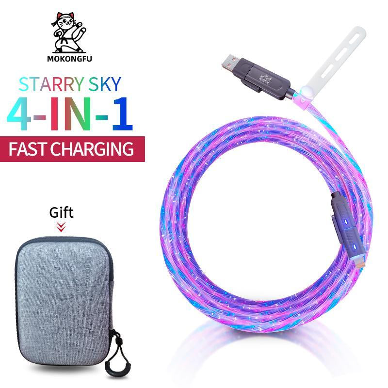 【Father'S Day Gift】240W 4-In-1 Lightning Charging Cable, Multi Charging Cable for Iphone, Ipad, Samsung, Laptops & Universal Cellphones with USB A, Type C & Lightning Charger, Four in One Charging, Smartphone Cellphone Charger, Glow Cable